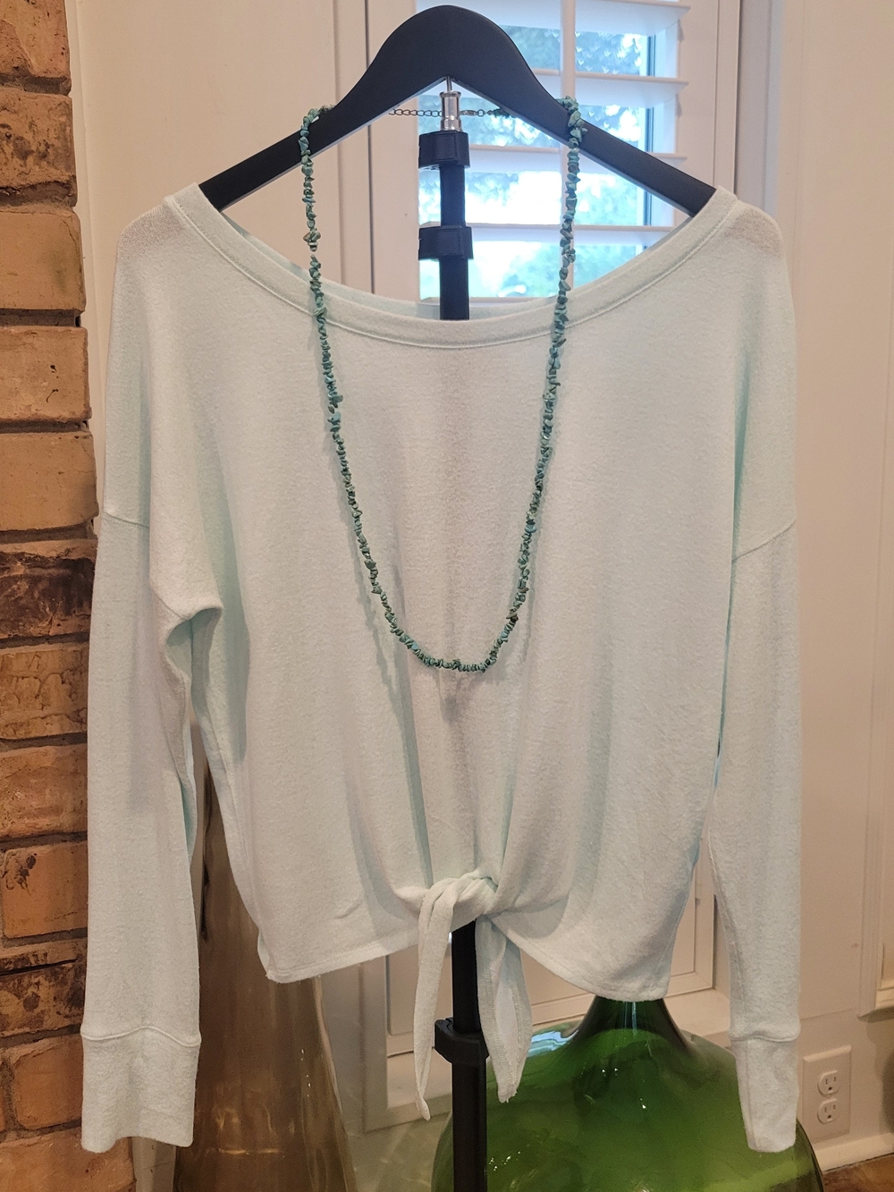 Abercrombie & Fitch Mint Green Tie-Front Long Sleeve Top
